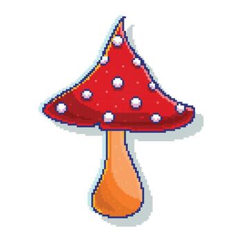 Autumn Red Mushroom in Pixel Art Style With Shading. Retro-style game mushroom icon, perfect for gaming assets, pixel art projects, 8-bit designs, and sticker collections. vector
