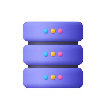 Purple server rack with three stacked units. Data memory and data center. Data storage, cloud computing, or web hosting concept. 3d icon. Cartoon minimal style. vector