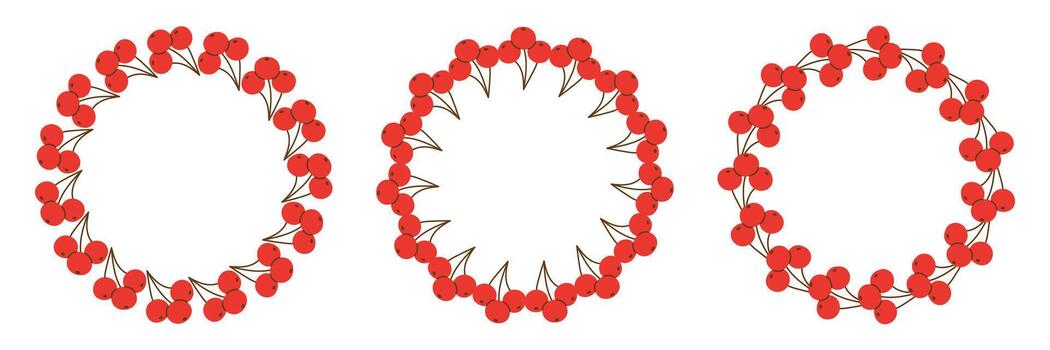 Minimalist summer background with three frames of red berries in style. Bright and fresh composition for posters, cards, packaging, and summer designs. vector