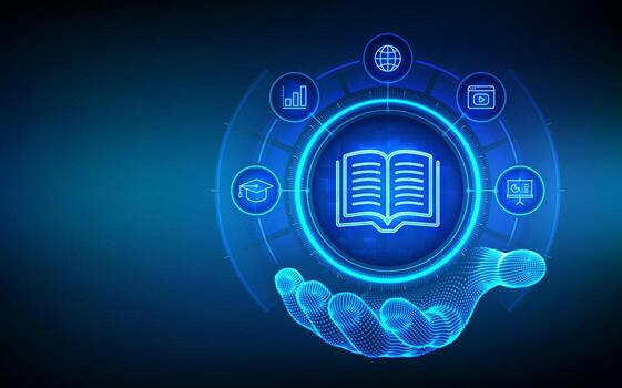 Hand with digital book icon vector