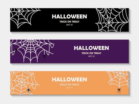 contento Víspera de Todos los Santos bandera colocar, fiesta invitación fondo, antiguo araña web modelo. helloween póster, antiguo telaraña decoración, escalofriante volantes, frontera marco vector