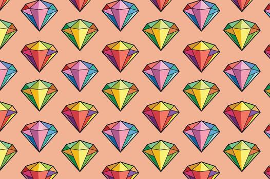 Prismatic Diamond Pattern Seamless Background with Colorful Geometric Abstract Gemstone Shapes vector