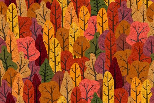 Seamless pattern of colorful autumn trees creating a vibrant fall forest landscape vector