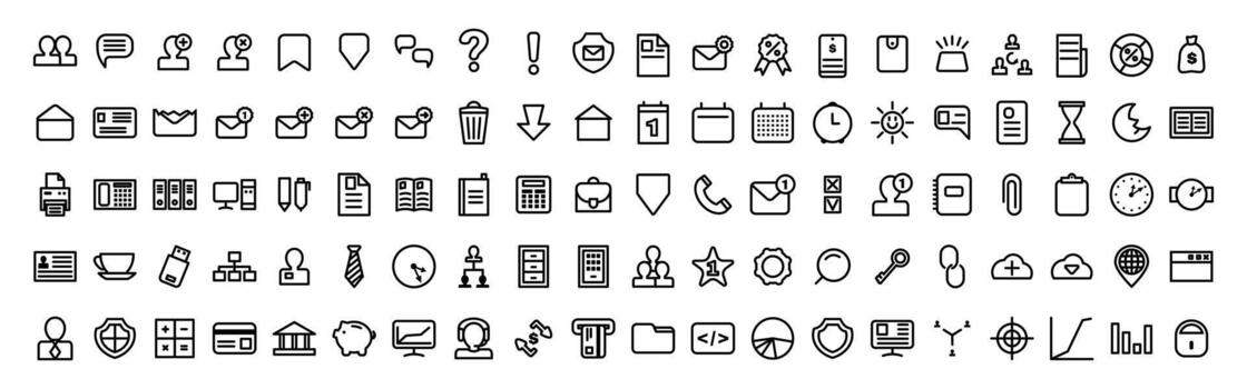 Large set of thin line icons representing business and office concepts vector