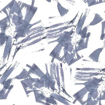 Expressive brush strokes in monochrome indigo gray tones hand drawn. Blue seamless abstract watercolor pattern. Dynamic lines isolated on white. Repeated textures of artistic brushstrokes for textile vector
