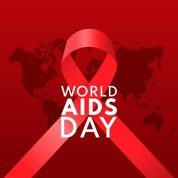 Minimal design for World Aids Day with map and red ribbon vector