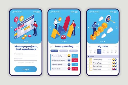 Mobile app project management interface vector