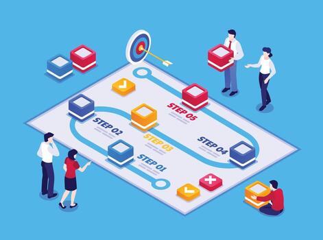 Team collaborating on process visualization vector