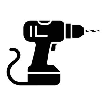 Black cordless drill with cord and bit power tool vector