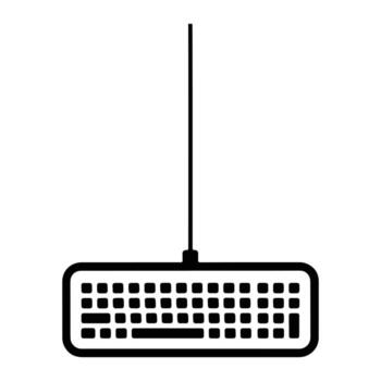 Black keyboard hanging from wire computer technology vector