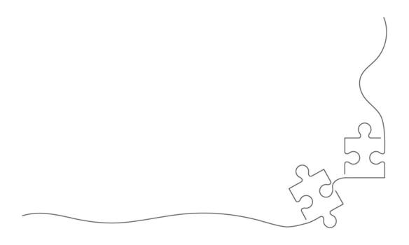 Continuous line drawing of two connected puzzle pieces. Minimalistic symbolizing teamwork, compatibility, and problem solving. Clean outline on white background. vector