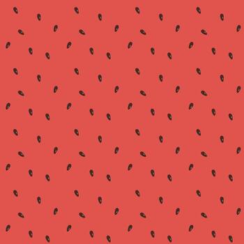 Abstract Watermelon seamless pattern. Red background with irregular black seeds. Repeating texture for print, fabric, and web design. Berry concept vector