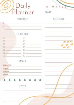 Daily planner page template abstract design. Vertical simple journal routine organizer vector