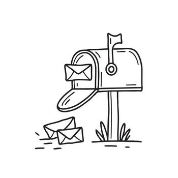Mailbox with letters scattered on the ground in doodle sketch vector