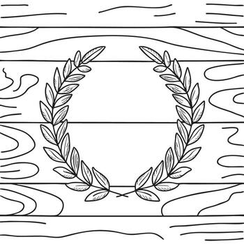 Victory wreath placed on a rustic tabletop in doodle sketch vector