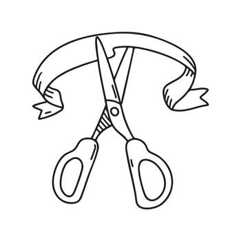 Ceremonial ribbon sliced with scissors in doodle sketch vector