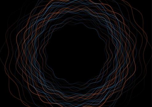 Blue orange minimal round wavy lines abstract futuristic tech background vector
