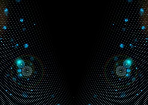 Abstract blue black background with lines and bokeh lights vector
