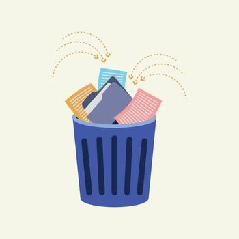Trash bin with paper and folder. Recycle bins icon concept stock design illustration vector