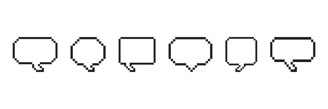 Pixel Chat Bubble Outline Set Icon. Pixel Art Collection of Conversation Message Balloons for Interface. Isolated Illustration vector
