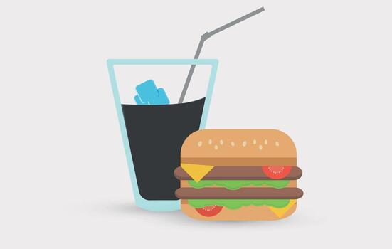 Flat Burger and Cola Drink Combo for Fast Food Menu Design vector