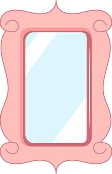 Rectangular mirror in a decorative pink frame with curved design elements at the corners. vector