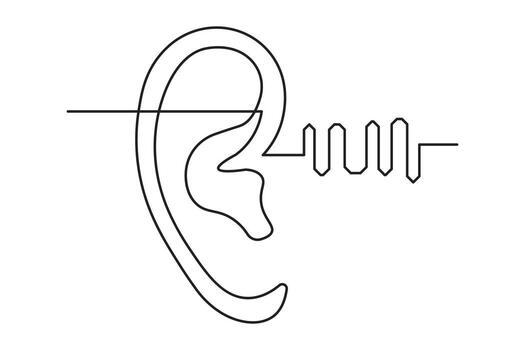 Ear continuous one line drawing with smooth flowing black lines vector