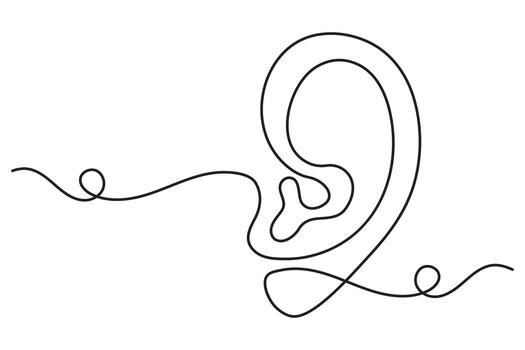 Ear continuous one line art in elegant and minimalistic design vector