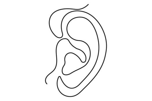Simple ear continuous one line art minimal style illustration on white background vector