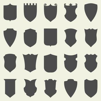 Set of blank empty dark shields. Shield badge shapes icon vector