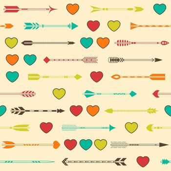 sin costura modelo con indio flechas y corazones en varios colores vector