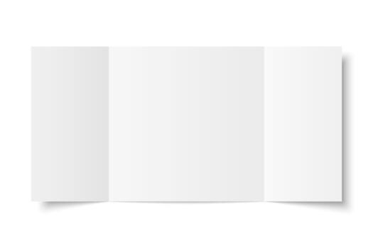 white blank vertical three panel gate fold opened on white background. Trifold, leaflet, brochure, booklet, flyer or invitation card mockup. Mock up front side isolated. vector