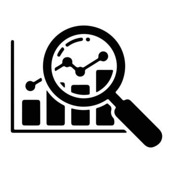 Magnifying glass over bar chart graph data vector