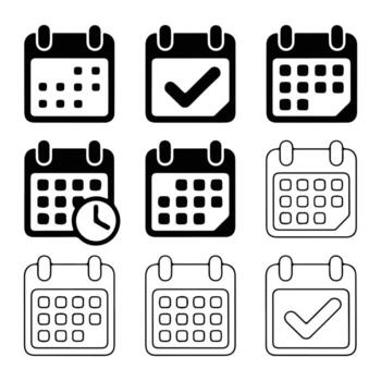 calendario íconos con marcas de verificación y reloj fecha vector