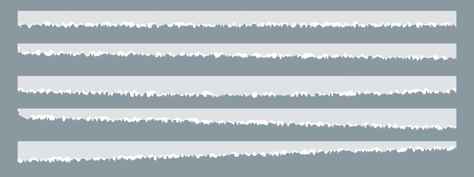 A set of thin, long strips of torn paper with jagged edges. Torn borders of magazine pages, newspapers, or sheets of paper. illustration. vector