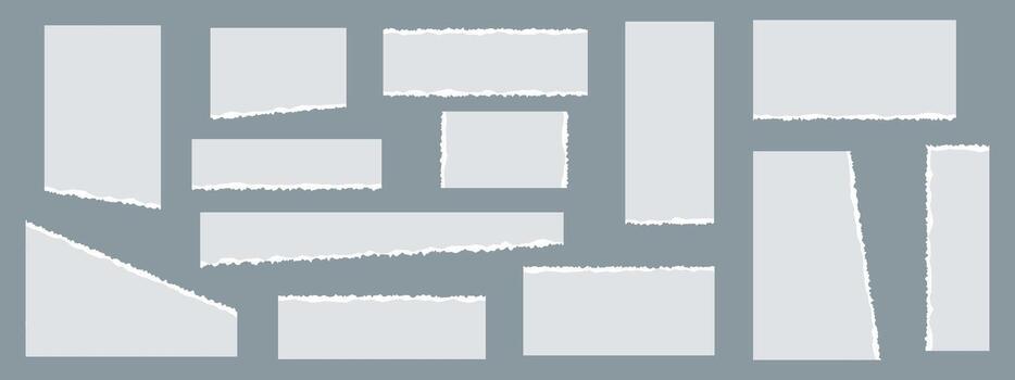 Realistic set of gray pieces of paper with a vintage texture and torn edges. background for scrapbook design vector