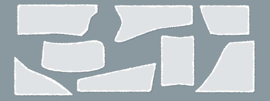 Torn Paper Set with Texture Edges White Ripped Sheets, Scrap Notes, and Grunge Borders for Collage, Banner, or Poster Design. vector