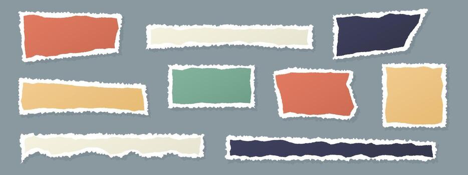 Torn Paper Texture Set Ripped Sheets, Notebook Pages, and Scrapbook Elements for Collage, Banner, or Diary Design. background vector