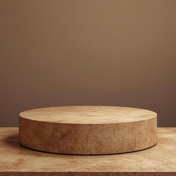 Podium display set against beige background ideal for presentations, exhibitions, promotional events and product launches creating an elegant, sophisticated atmosphere photo