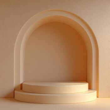Elegant podium set against soft beige background designed for artistic displays, showcasing modern aesthetics with a minimalistic approach and inviting ambiance perfect for exhibitions photo