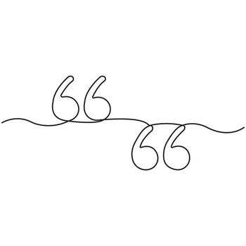 Minimalist continuous line drawing of quotation marks symbolizing speech, conversation, communication, dialogue, ideas, quotes, expression, creativity, literary design, and editorial concept vector