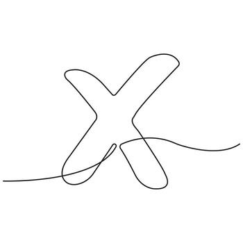 continuo uno línea dibujo resumen X cruzar marca, minimalista icono para Cancelar, error, equivocado, cerca, borrar, rechazar, aislado describir. vector