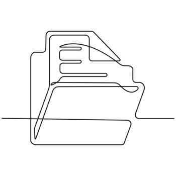 Continuous Line Drawing of Folder with Document and Paper Sheet Symbolizing Office Work, File Management, Data Organization, Storage, Archive vector