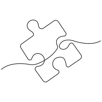 Continuous Line Drawing of Puzzle Piece Representing Problem Solving, Teamwork, Partnership, Strategy, Business Connection, Collaboration, Matching Solution Concept vector