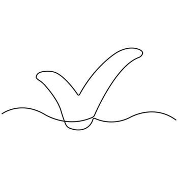 Minimal continuous line check mark tick symbol, approval confirmation success icon for app UI and web, outline illustration, modern monoline design. vector