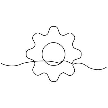 Continuous Line Drawing of Two Interlocking Gear Representing Settings, Machinery, Engineering, Mechanical System, Technology, Process, Industrial Concept, or Collaboration in Motion vector