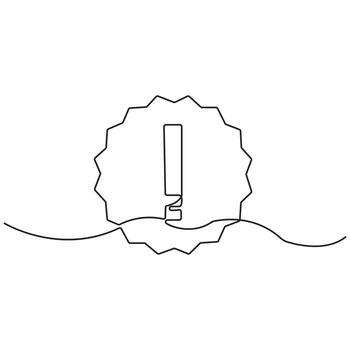 Continuous Line Drawing of Exclamation Mark Inside Badge Shape Symbolizing Warning, Caution, Alert, or Notification for Important Sign or Message Concept vector