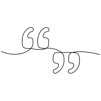 Minimalist continuous line drawing of quotation marks symbolizing speech, conversation, communication, dialogue, ideas, quotes, expression vector