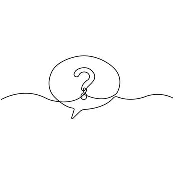 Minimalist continuous line art of question mark inside speech bubble, concept of curiosity, doubt, conversation, and communication in abstract style vector