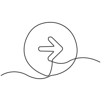 mínimo continuo línea Derecha flecha en círculo, adelante navegación botón, siguiente Continuar enviar icono para aplicación ui y web, ilustración, minimalista vector